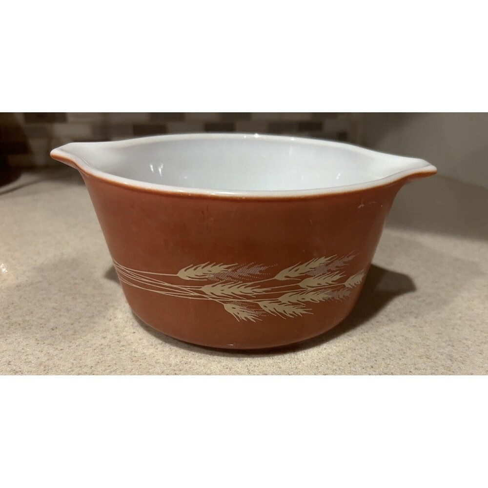 Vintage Pyrex Autumn Harvest Wheat Casserole Cinderella 1.5 Qt USA Bowl Fall Y2K
